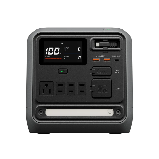 محطة طاقة محمولة مدمجة دي جي آي باور 1000 ميني (DJI Power 1000 Mini) سعة 1008 واط/ساعة وقوة 800 واط مع كابل USB-C مدمج وبطارية LFP - أسود