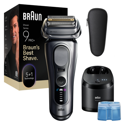 Braun Series 9 Pro+ Electric Shaver 9667cc - Premium Wet & Dry Foil Shaver with 6-in-1 SmartCare Center, Built-in ProTrimmer & Travel Case - Chrome Silver