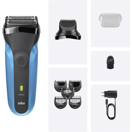 Braun Series 3 Shaver and Beard Trimmer 310BT - Premium Wet & Dry Rechargeable Electric Razor with 3 Flexible Blades, Trimmer Head & 5 Guide Combs