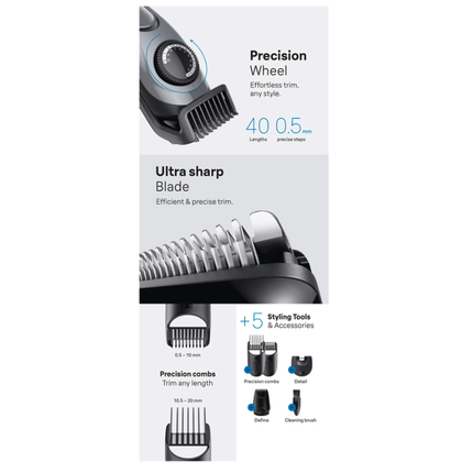 Braun Beard Trimmer Series 3 BT3560 - Premium Cordless Facial Hair Trimmer with Precision Dial, 39 Length Settings & Gillette ProGlide Razor