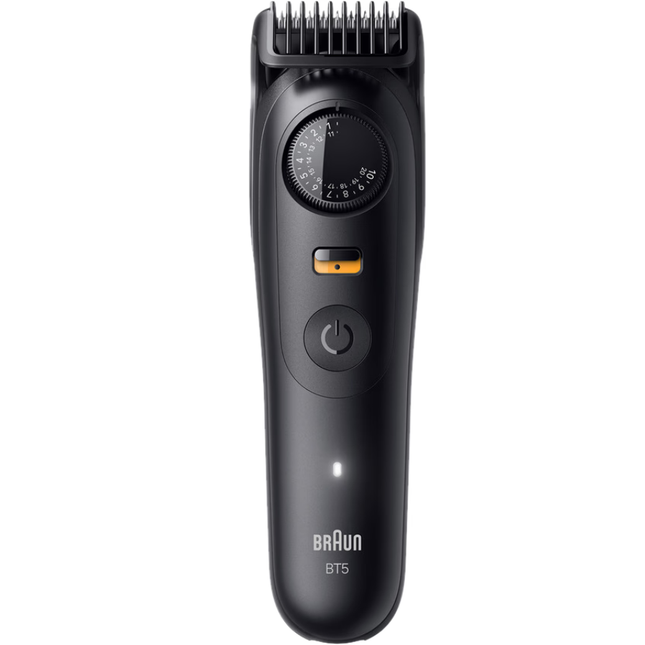 ماكينة تشذيب اللحية وتصفيفها براون الفئة الخامسة (Braun Beard Trimmer BT5520) للاستخدام الجاف والرطب مع 39 إعداداً للطول - مع شفرة حلاقة جيليت وقاعدة شحن