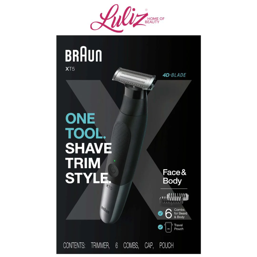 ماكينة حلاقة وتشذيب الجسم والوجه براون الفئة إكس (Braun Series X XT5100) جاف ورطب مع شفرة 4D المرنة و4 أمشاط للوجه ومشطين للجسم ماكينة حلاقة وتشذيب الجسم والوجه براون الفئة إكس (Braun Series X XT5100) جاف ورطب مع شفرة 4D المرنة و4 أمشاط للوجه ومشطين للجسم