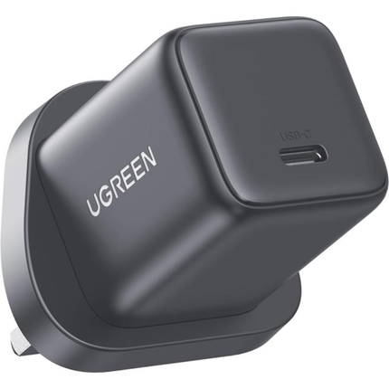 شاحن يوجرين (Ugreen) سريع بقوة 20 واط بتقنية GaN ومنفذ USB-C - يدعم تقنية Power Delivery (PD)، متوافق مع iPhone وAndroid، وتصميم مدمج (رمادي)