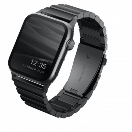 Uniq Strova Premium Stainless Steel Link Band for Apple Watch 44mm and 42mm with Secure Deployment Clasp