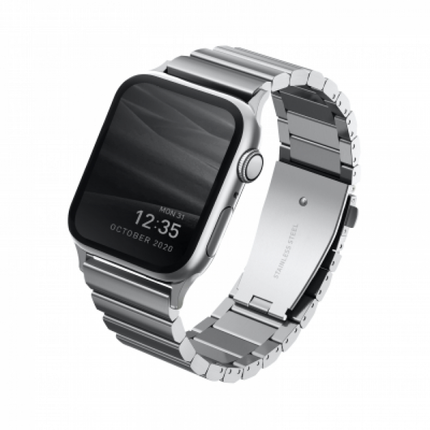 Uniq Strova Premium Stainless Steel Link Band for Apple Watch 44mm and 42mm with Secure Deployment Clasp