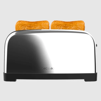 Cecotec Toastin'Time 1500 Inox Vertical Toaster 1500W Double Long Slot Stainless Steel Toaster with Integrated Bun Warmer Rack