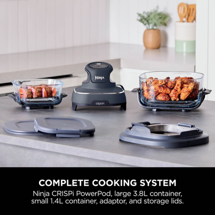 Ninja Crispi 4-in-1 Portable Glass Air Fryer Multi-Functional Compact Countertop Cooker and Storage Container System with Borosilicate Glass Bowl