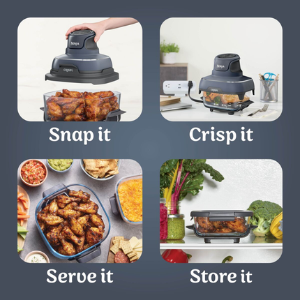 Ninja Crispi 4-in-1 Portable Glass Air Fryer Multi-Functional Compact Countertop Cooker and Storage Container System with Borosilicate Glass Bowl