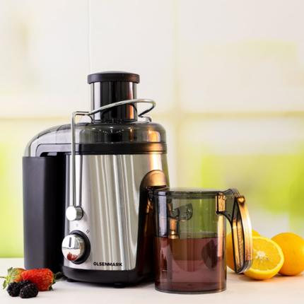 Olsenmark Stainless Steel Juice Extractor OMJE2345 Heavy-Duty Centrifugal Juicer with Wide Feed Chute and Dual-Speed Pulse Control