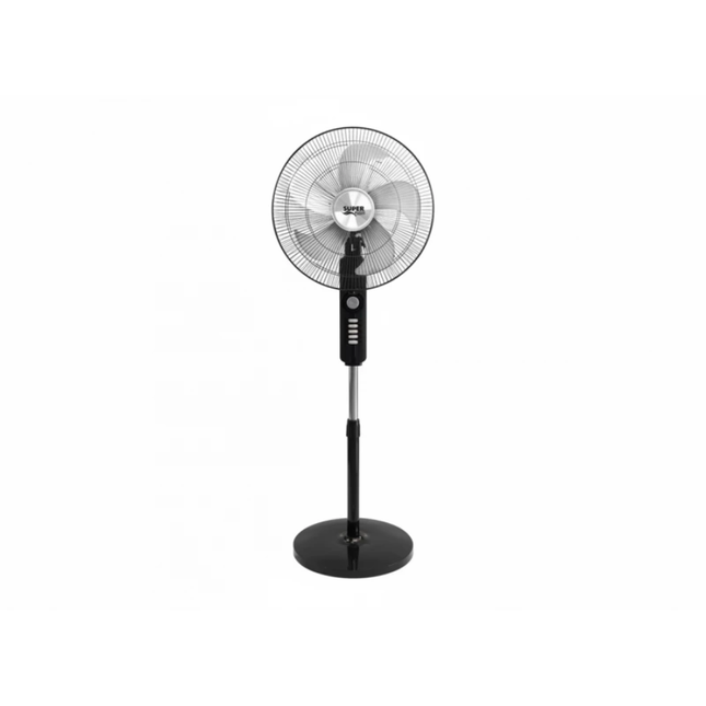 SuperTech 18-Inch Stand Fan STFS459084 High-Velocity Pedestal Cooling Fan with 5 Metal Blades, Heavy-Duty Round Base, and 4-Speed Control