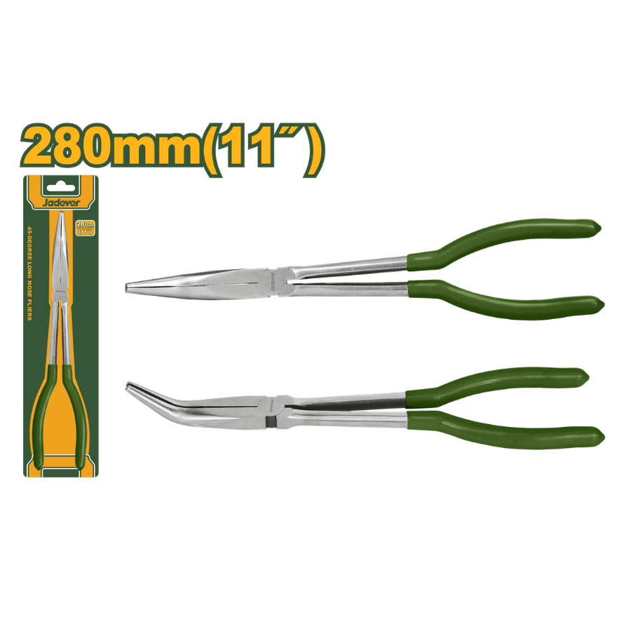 Jadever 45-Degree Long Nose Pliers JDPL2E11 11-Inch 280mm High-Carbon Steel Extended Reach Curved Needle Nose Tool with Ergonomic Non-Slip Grip Handle