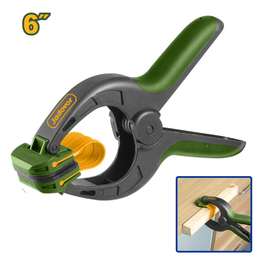 Jadever Spring Clamp JDCP5386 6-Inch Heavy-Duty Nylon Spring Clip Clamp with High-Tension Steel Spring and Moveable Protective Jaw Pads for Woodworking