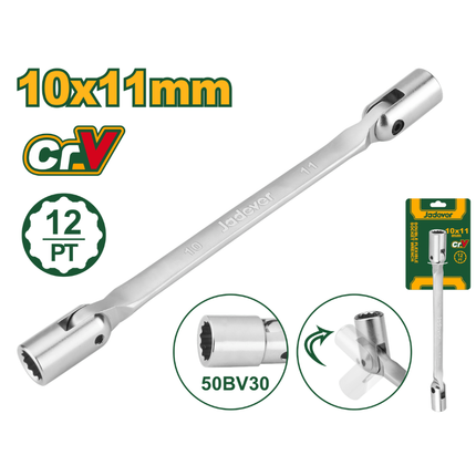 Jadever Double Flexible Socket Wrench JDTH2E02 10mm-11mm Heavy-Duty 12-Point Chrome-Plated Cr-V Steel Jointed Swivel Spanner for Tight Engine Spaces