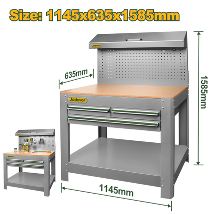 Jadever Heavy-Duty Steel Workshop Work Bench JDCS5A05 Industrial Grade Workstation with Storage Drawers and Integrated Tool Pegboard