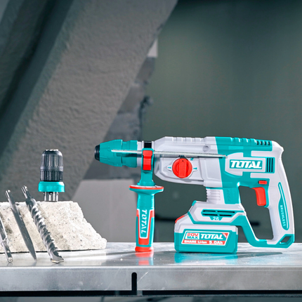 Total Brushless Cordless Rotary Hammer 20V SDS Plus 2.5J Impact Energy with Keyless Chuck and Two 4.0Ah Batteries Kit Model TRHLI202689