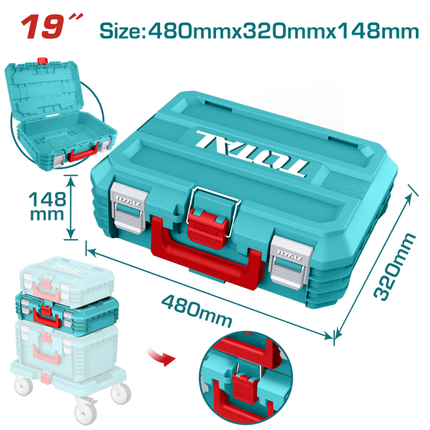 Total 19 Inch Stackable Tool Box Heavy Duty PP Plastic Storage Organizer with 15kg Load Capacity Model TPBXS102