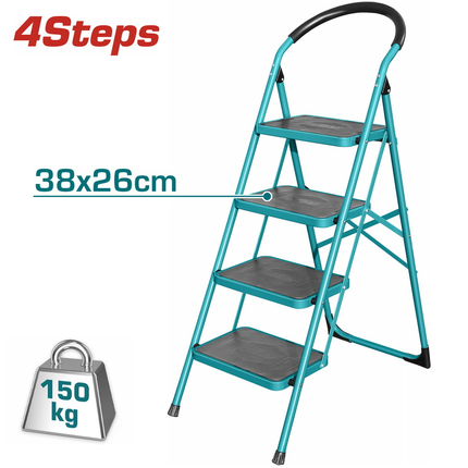 Total 4 Steps Steel Ladder Heavy Duty Foldable Household Step Stool with Non-Slip Wide Pedals Model THLAD09041