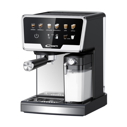 ماكينة صنع قهوة الإسبريسو من كونتي موديل CM-3037-BS مع مضخة ضغط احترافية وأنبوب تبخير الحليب