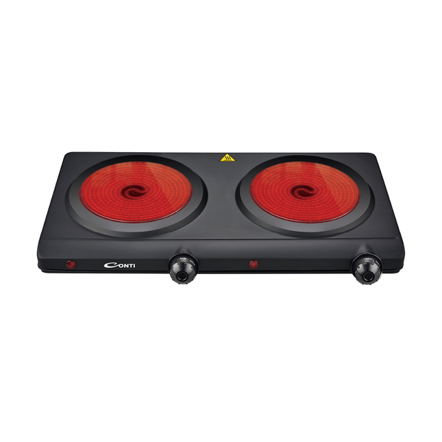 Conti HPC-22404-BK Compact Countertop Double Hotplate Electric Cooking Stove - Black