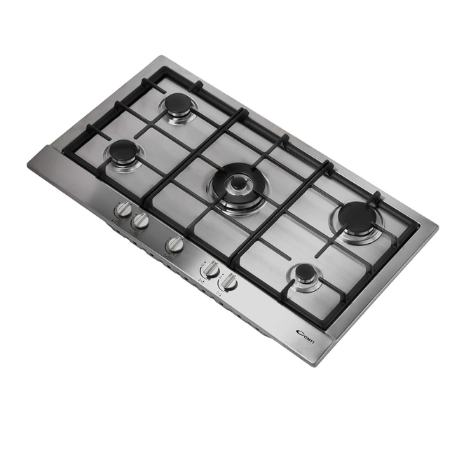 Conti HGF-95003-IX Built-In 90cm Gas Hob with 5 Burners & Heavy-Duty Cast Iron Pan Supports - Stainless Steel