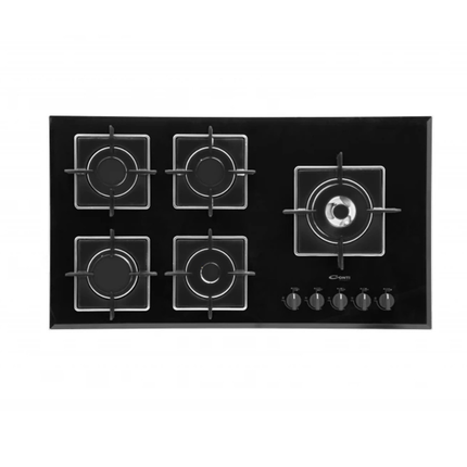 موقد غاز بلت إن كونتي 90 سم 5 عيون مع مناصب حديد زهر وسطح زجاجي أسود موديل HGF-95010-BK