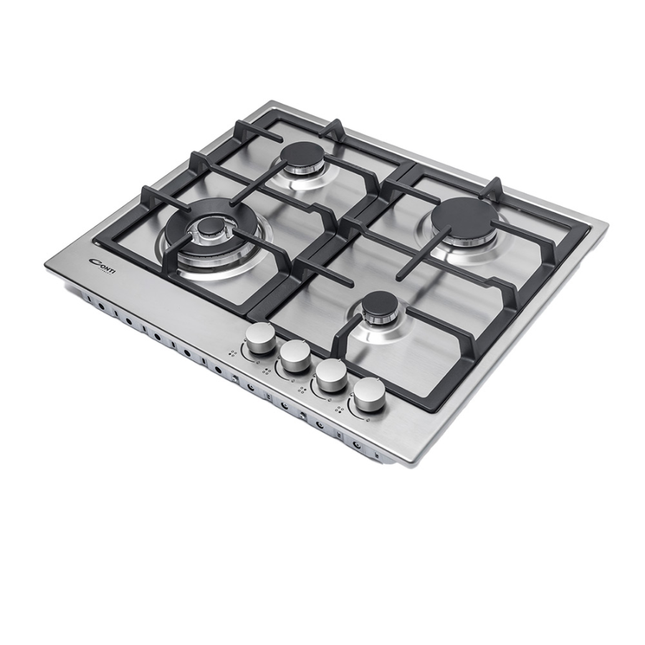 Conti HGF-64012-IX Built-In 60cm Gas Hob with 4 Burners & Heavy-Duty Cast Iron Pan Supports - Stainless Steel