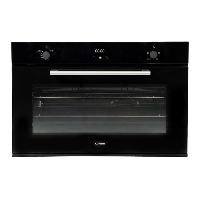 Conti OGD-9406-BK Italian Built-In 90cm Gas Oven with 125L Capacity, Cooking Fan & Safety Valve - Black Glass