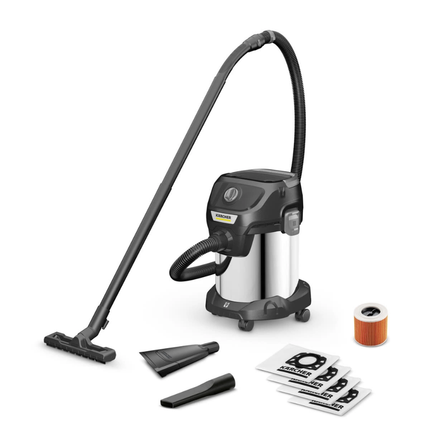 مكنسة كارتشر Karcher برميل جاف ورطب بقوة 1000 واط وسعة 17 لتر مع خاصية النفخ - ستانلس ستيل