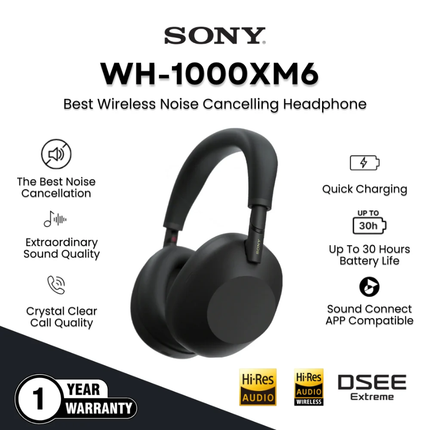 سماعات رأس لاسلكية سوني Sony WH-1000XM6 عازلة للضوضاء بفئة استوديو 