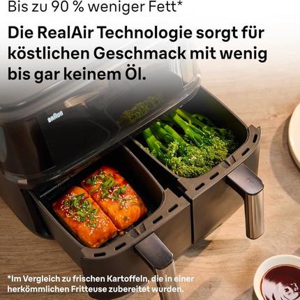 Braun Air Fryer 8L 2850W 8 Programs Dual Baskets Digital Touch Screen - Black