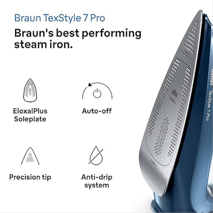 Braun Steam Iron 3000W EloxalPlus with FreeGlide 3D Technology - Blue