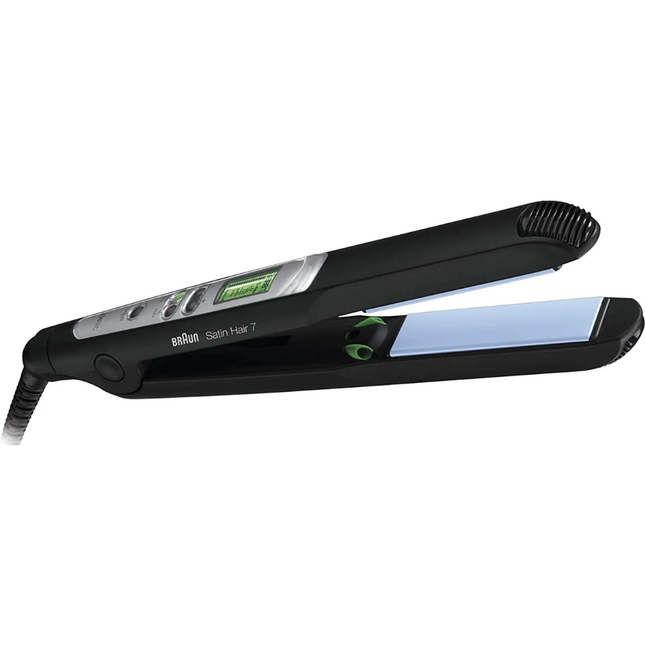 مملس شعر براون ساتين هير 7 (Braun Satin Hair 7 Hair Straightener ST710) مع تقنية الأيونات IONTEC وصفائح سيراميك نانو غلايد - لون أسود