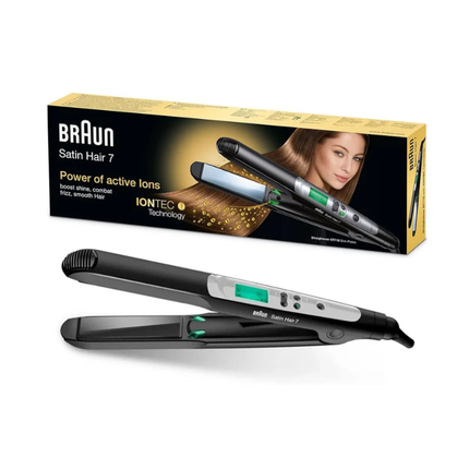 Braun Satin Hair 7 Hair Straightener ST710 - Premium IONTEC Technology Straightener with NanoGlide Ceramic Plates - Black