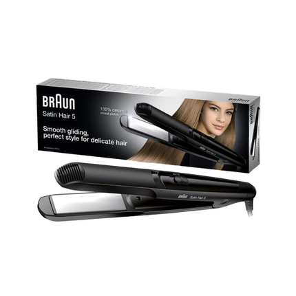 Braun Satin Hair 5 Hair Straightener ST510 - Premium 100% Ceramic Eloxal Plates Slim Straightener with Advanced Temperature Control - Black