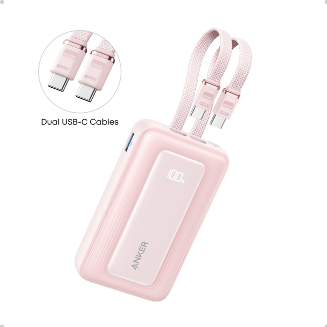 بنك الطاقة أنكر 10,000mAh بكابلات USB-C مدمجة 35W