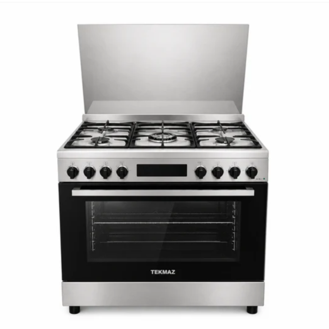 Tekmaz NAS-NHS90 Stainless Steel Gas Cooker 90x60 cm with Air Fryer Trays & Timer