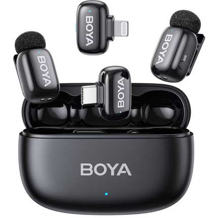 مايكروفون بويا ميني 2-01 لاسلكي بمستقبلين USB-C و Lightning ومُرسلين BOYA Mini 2-01