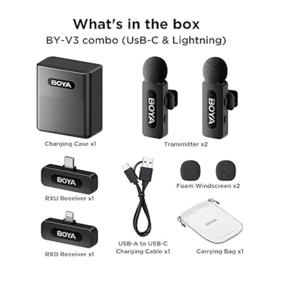 مايكروفون بويا لاسلكي كومبو BOYA BY-V3 Combo Wireless Microphone (2TX + 2RX)