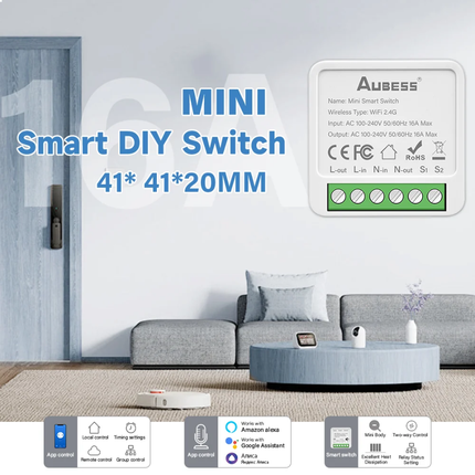 AUBESS Tuya WiFi 16A Mini Smart Switch Module