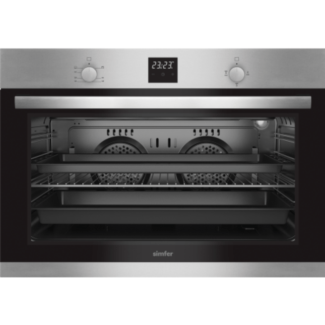 فرن سيمفر 90×60 غاز وكهرباء شاشة رقمية مروحتين ستانلس ستيل B9302SGRIM