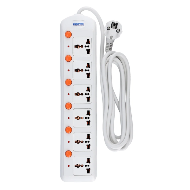 Geepas 6-Way Power Extension Socket 3m Cable GES4005-VDE