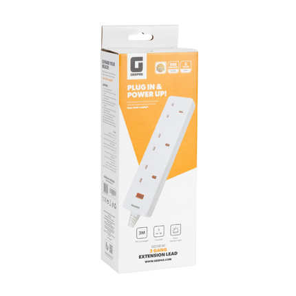 Geepas 2-Gang Power Extension Lead 2990W 2m Cable GES58135