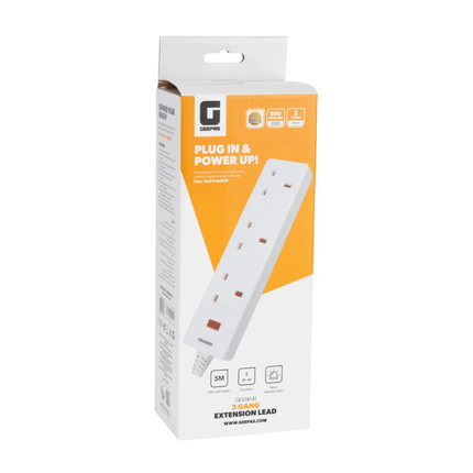Geepas 3-Gang Power Extension Lead 2990W 5m Cable GES58141