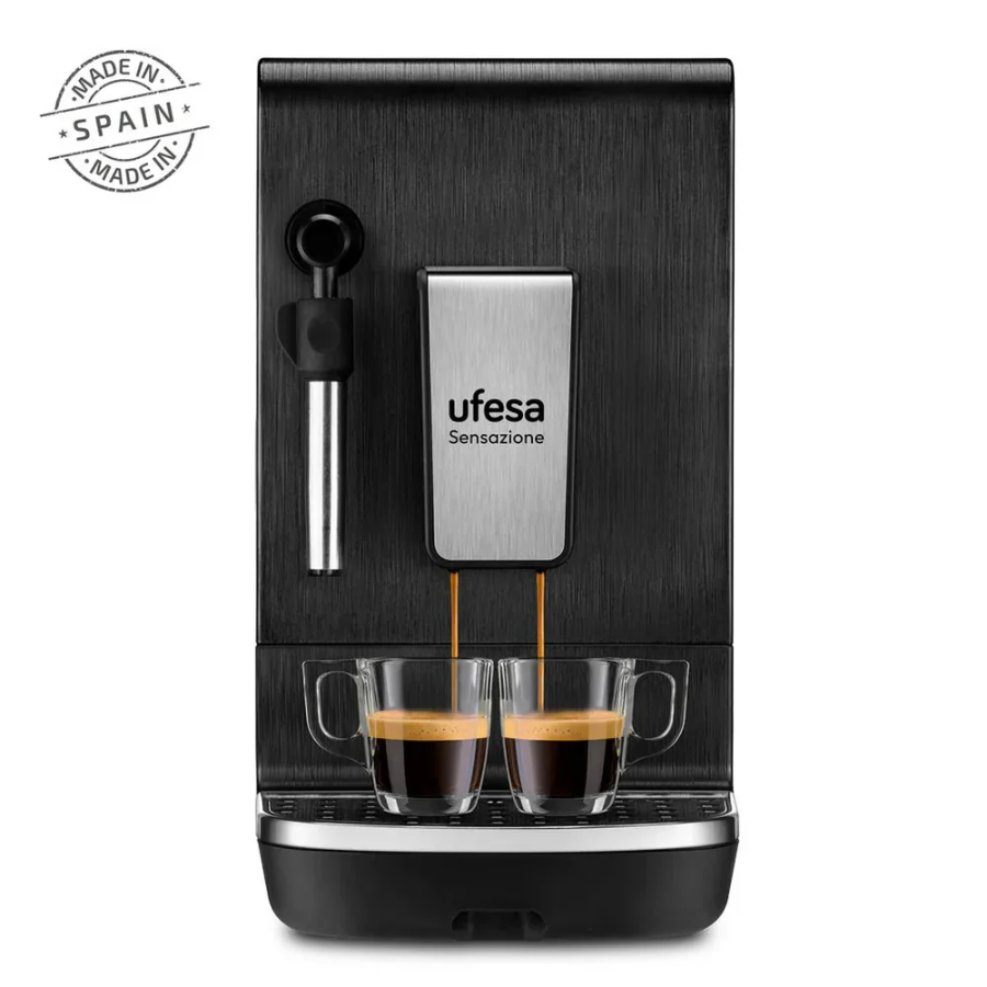 ماكينة قهوة يوفيسا (Ufesa) موديل Sensazione أوتوماتيكية بالكامل - مضخة 20 بار، تقنية Safe and Grind، شاشة لمس رقمية، ونظام تسخين Thermoblock ماكينة قهوة يوفيسا (Ufesa) موديل Sensazione أوتوماتيكية بالكامل - مضخة 20 بار، تقنية Safe and Grind، شاشة لمس رقمية، ونظام تسخين Thermoblock