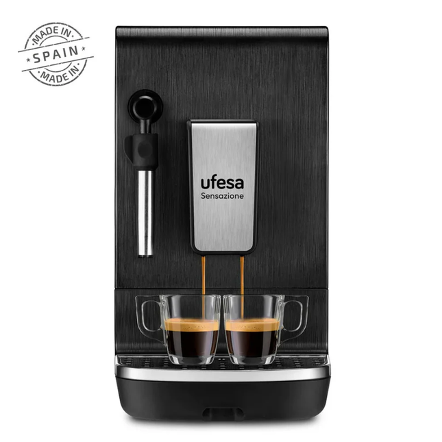 Ufesa Sensazione Super-Automatic Coffee Maker - 20 Bar Pressure, Safe and Grind Technology, Touch Control Display & Thermoblock Heating