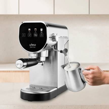 Ufesa Sienna Espresso Machine - 20 Bar Pressure Pump, Thermoblock Heating System, Milk Steam Wand & Digital Touch Control