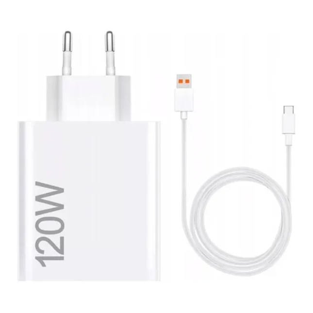 شاحن شاومي (Xiaomi) بقوة 120 واط – شاحن جداري فائق السرعة مع كيبل USB-C الأصلي