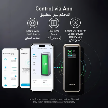 باور بانك أنكر برايم (Anker Prime) سعة 27,650mAh – بقوة 250 واط مع شاشة ذكية وتحكم عبر التطبيق