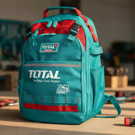 TOTAL Tool Backpack - Heavy-Duty Design, Waterproof Hard Base, Multiple Internal Pockets, Padded Shoulder Straps - THBP0202
