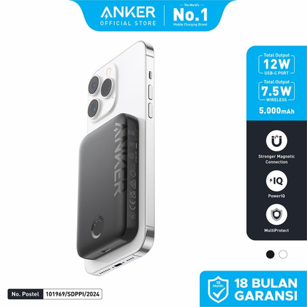 Anker 321 Magnetic Wireless Power Bank (MagGo) 5,000mAh (A1616H11) - Ultra-Slim MagSafe-Compatible Portable Charger with Advanced Temperature Monitoring